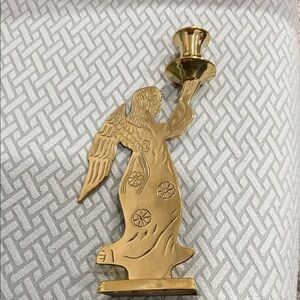 Vintage Brass Angel Candlestick | Winged Christmas Candle Holder